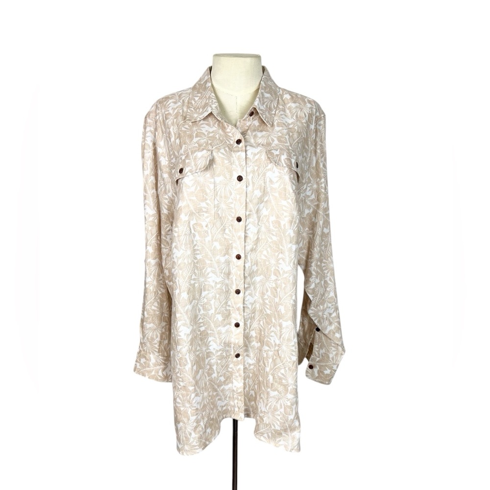 Lands End 100% Linen blouse Size 2X shirt top button down. Plus size